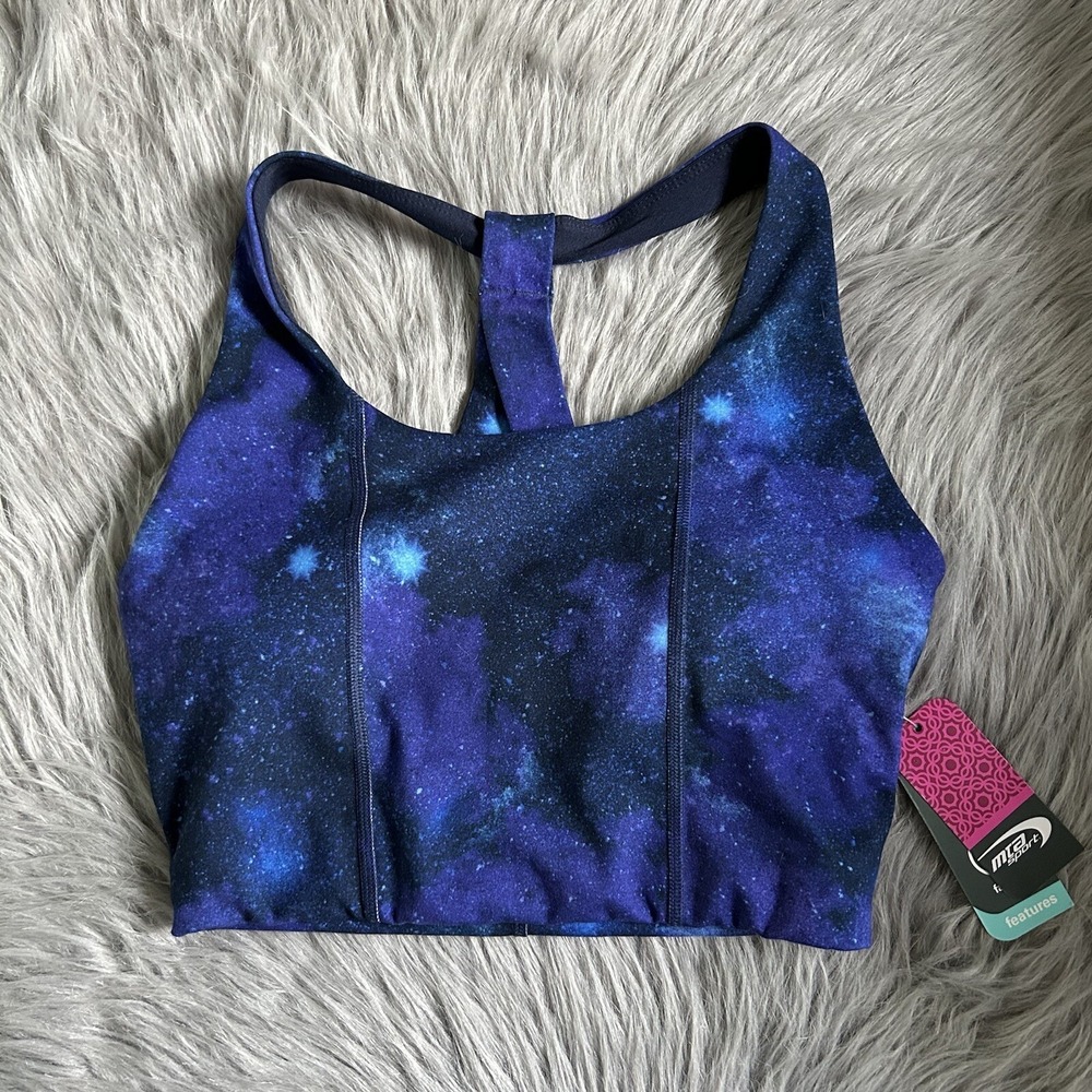 Mta Sport Wirefree Sports Bra Women's Size Medium Blue Galaxy Wireless Racerback
